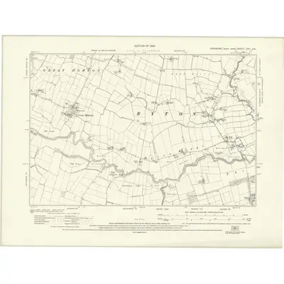 1910 Map of Yorkshire CVII.SW, 1913 Print
