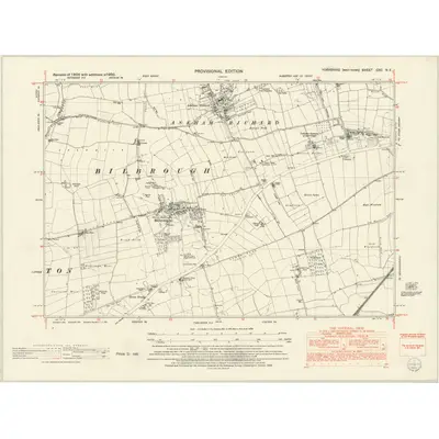 1950 Map of Yorkshire CXC.NE, 1953 Print