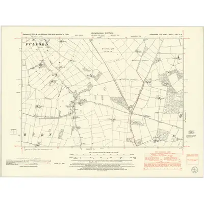 1950 Map of Yorkshire CXCI.NE, 1952 Print