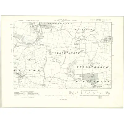 1909 Map of Yorkshire CXLII.NW, 1912 Print