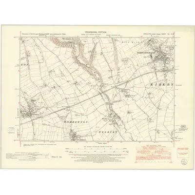 1950 Map of Yorkshire XC.NW, 1952 Print