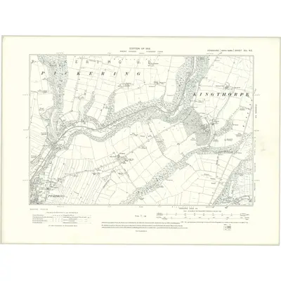1910 Map of Yorkshire XCI.NE, 1913 Print