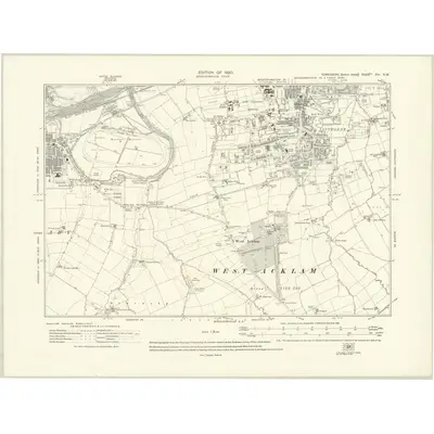 1913 Map of Yorkshire XVI.NW, 1920 Print