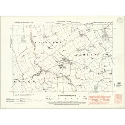 1938 Map of Yorkshire XVI.SW, 1947 Print