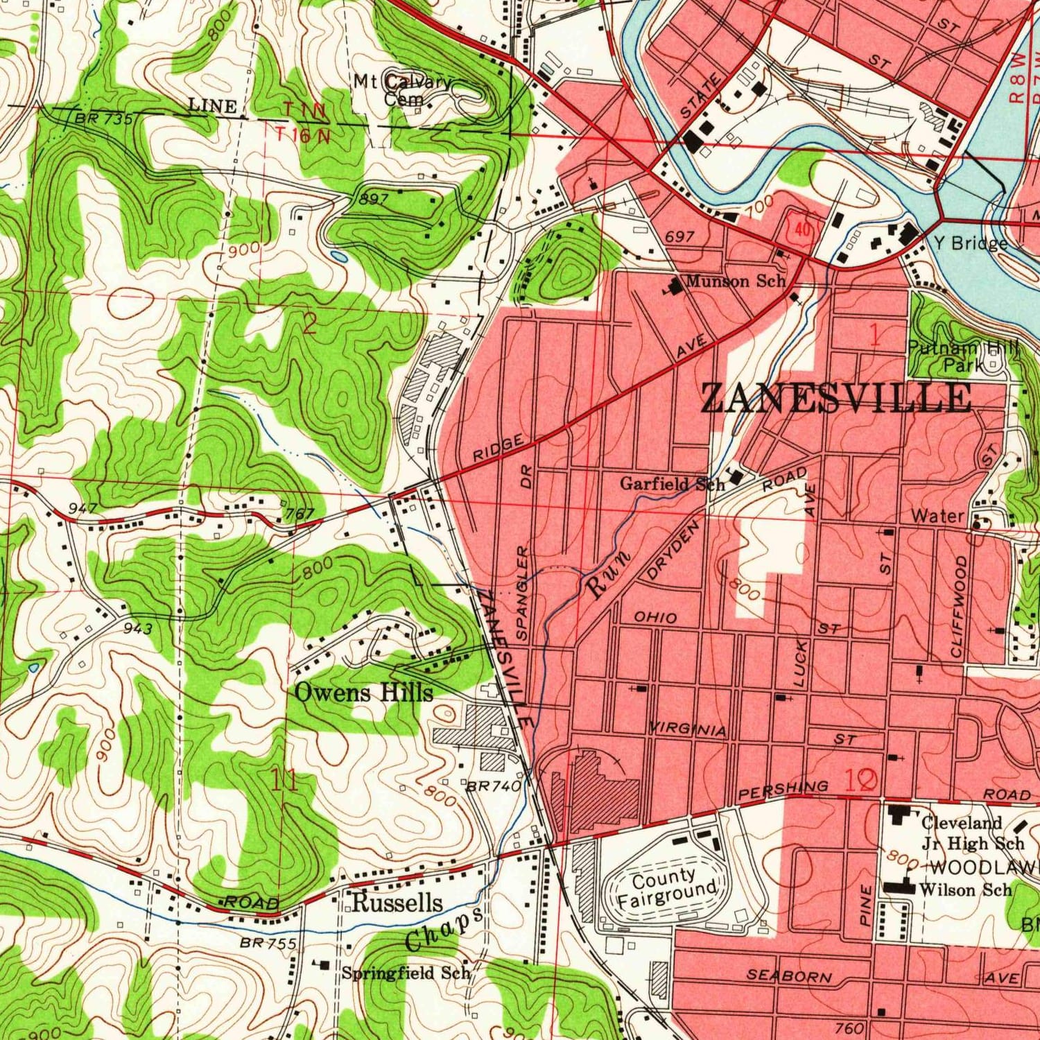 1961 Map of Zanesville West, Muskingum County, OH — High-Res | Pastmaps, image size:1500x1500